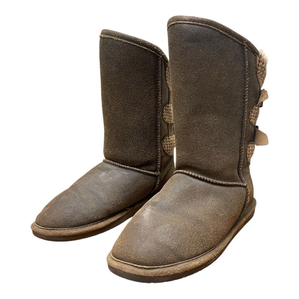 BearPaw Brown Cream and Tan Boots Size 10 Cozy Warm Winter Casual
